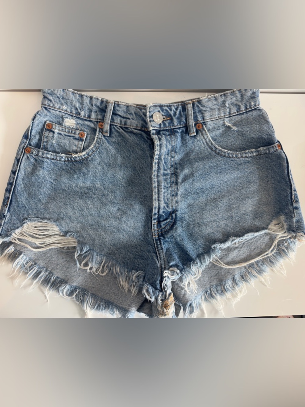 Zara Light Blue Denim Shorts with Frayed Waist